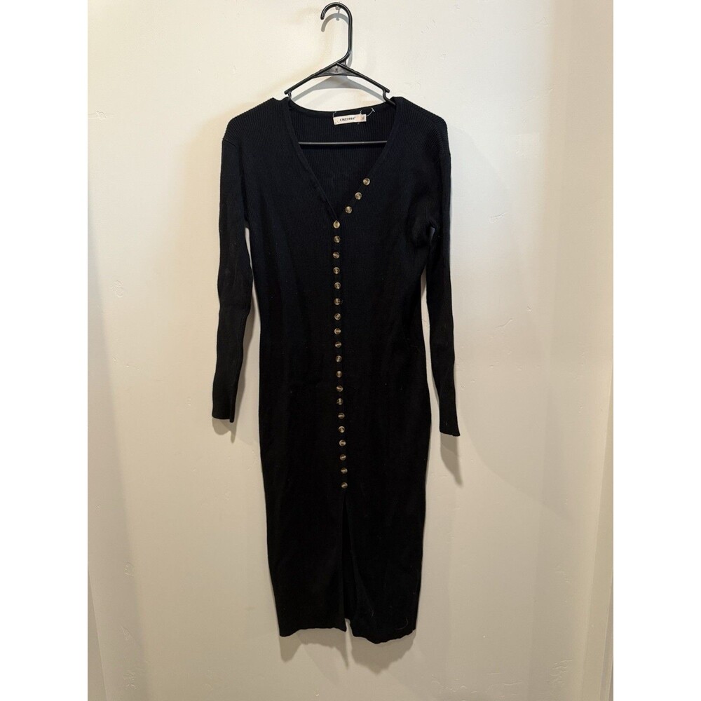 CMZ2005 Women's Button Down Long Sleeve Maxi Dress Black Size XL